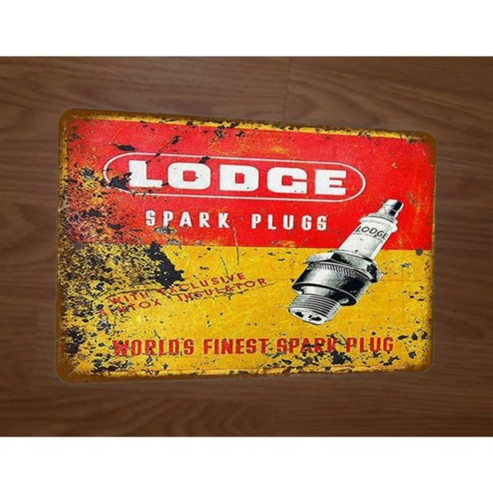 Lodge‎ Spark Plugs Vintage Look Worlds Finest 8x12 Metal Wall Sign